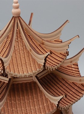 新中式创意木制古建筑八角亭摆件客厅茶几电视柜玄关家居装饰品