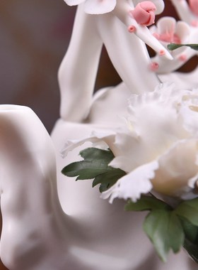 东方泥土中式客厅装饰品陶瓷花摆件雕塑工艺品乔迁礼品/福满乾坤