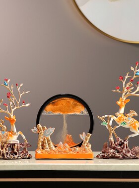 创意招财鹿沙漏流沙画客厅玄关电视柜酒柜装饰品乔迁新居礼品