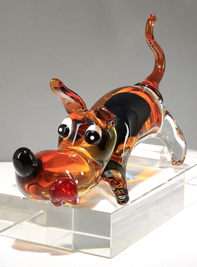 创意轻奢琉璃招财狗摆件客厅样板房桌面玄关装饰动物吉祥摆设送礼