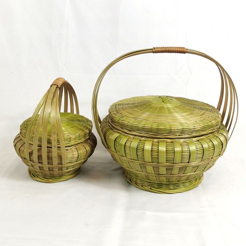 手工竹编提篮带盖竹篮点心饭篮户外野餐大号小号水果收纳篮拜神篮,淘宝优惠券,粉丝福利购,淘宝优惠卷