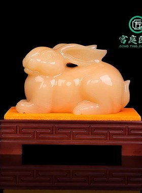 天然玉石十二生肖小兔子摆件客厅酒柜电视柜装饰品办公室桌面摆设