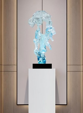 现代新中式太湖石摆件抽象艺术透明落地雕塑酒店大堂工艺品