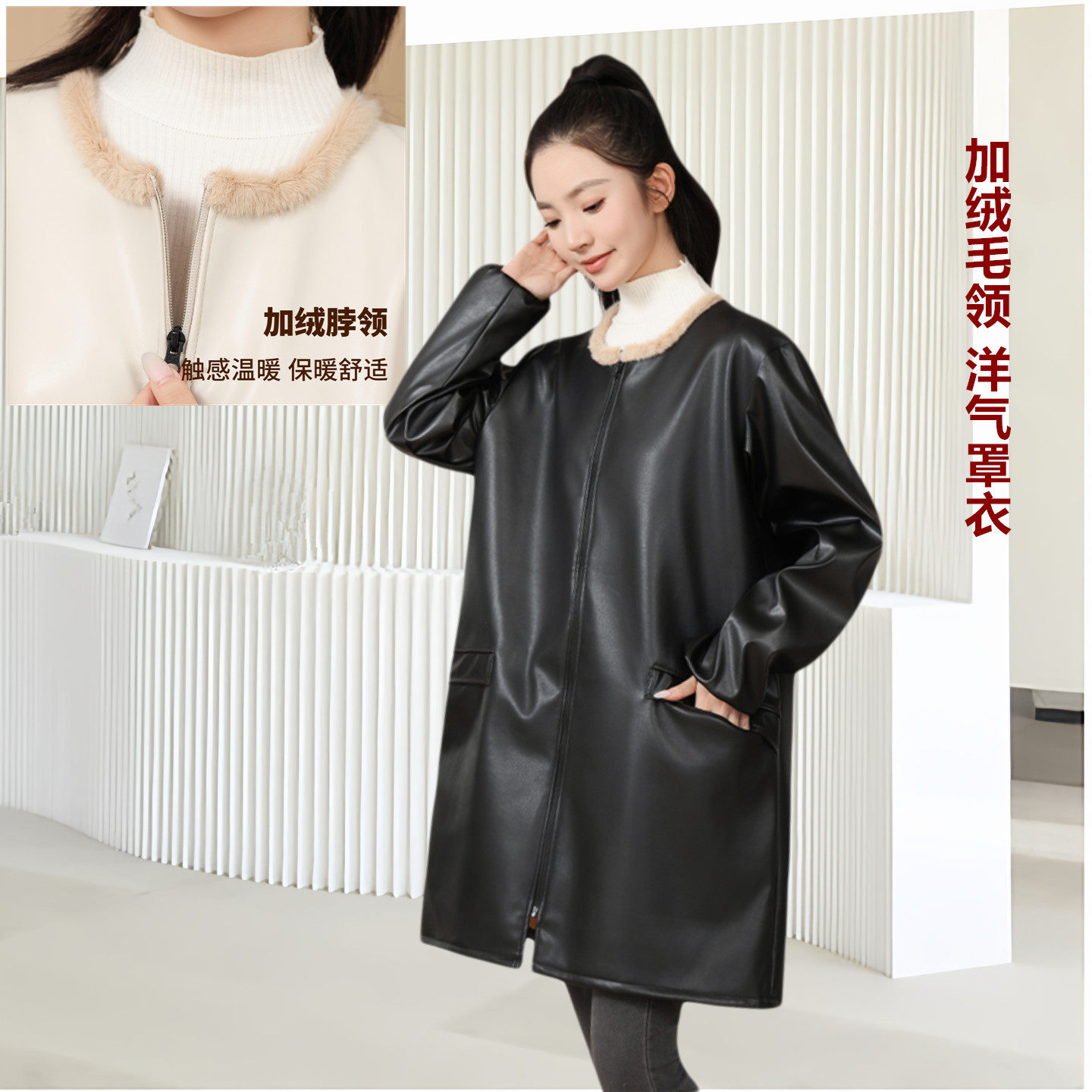 加绒罩衣软皮防水外套女时尚家用厨房保暖长袖围裙防污工作服秋冬,淘宝优惠券,粉丝福利购,淘宝优惠卷