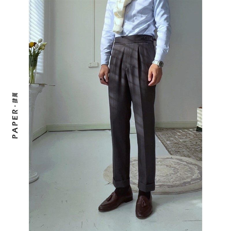 纯黑色复古高级感那不勒斯高腰直筒西裤商务深灰休闲裤西装长裤男,淘宝优惠券,粉丝福利购,淘宝优惠卷