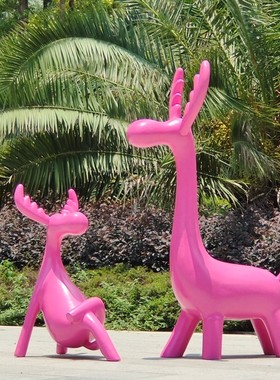 玻璃钢卡通网红圣诞麋鹿雕塑售楼B部营销中心公司酒店幼儿园装饰