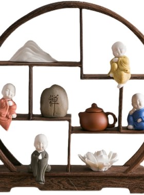 摆件新中式博古架茶桌台小型办公室书房装饰玄P关古风客厅高端禅