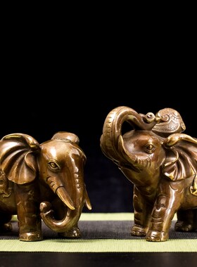 黄铜招財如意大象一对葫芦元宝象纳福风水吸水象家用店铺摆件