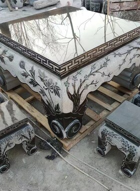 石雕石桌石e凳青石庭院圆桌椅一套花园茶桌天然大理石桌子户外摆
