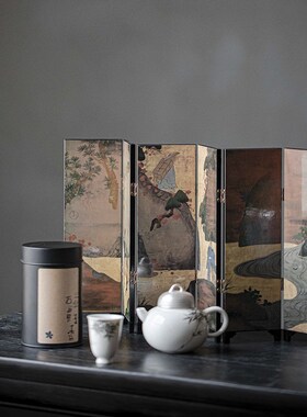 新中式书房桌面摆件小屏风中国古风生H日送礼物古典漆器艺术工艺