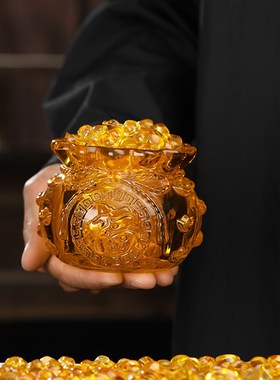 玻璃水晶聚宝盆元宝摆件客厅家用招财聚财存钱罐财位办公室摆件