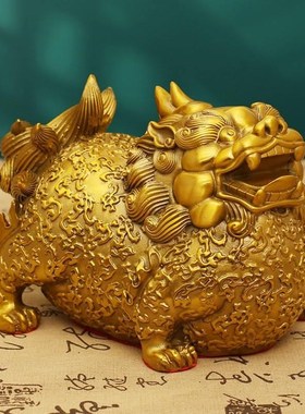 富贵貔貅黄铜摆件一对皮丘家居客厅书房铜摆饰店铺纳财黄铜装饰品
