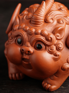 紫砂招财貔貅摆件 创意家居客厅桌面装饰品茶道可养茶桌茶玩茶宠