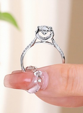 正品莫桑石双排牛头1克拉戒指情侣对戒设计高级仿真结婚925纯银女