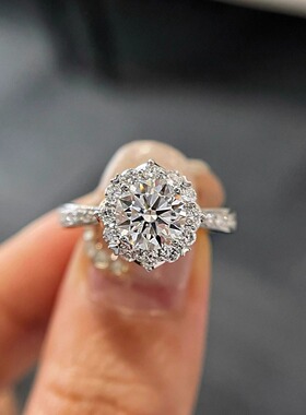 正品莫桑石女s925银镀铂金设计高级独立仿真灿若星辰结婚食指婚戒