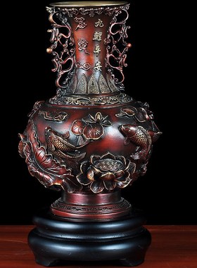 黄铜轻奢花瓶摆件大号家居客厅插花创意摆设家用玄关电视柜装饰品