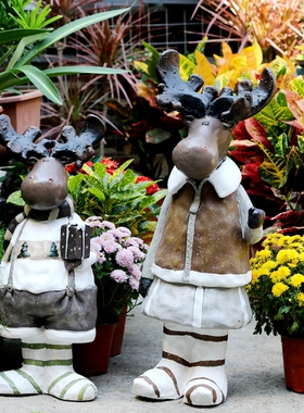 麋鹿园艺摆件法式园艺做旧复古动物花园景观庭院圣诞节装饰杂货