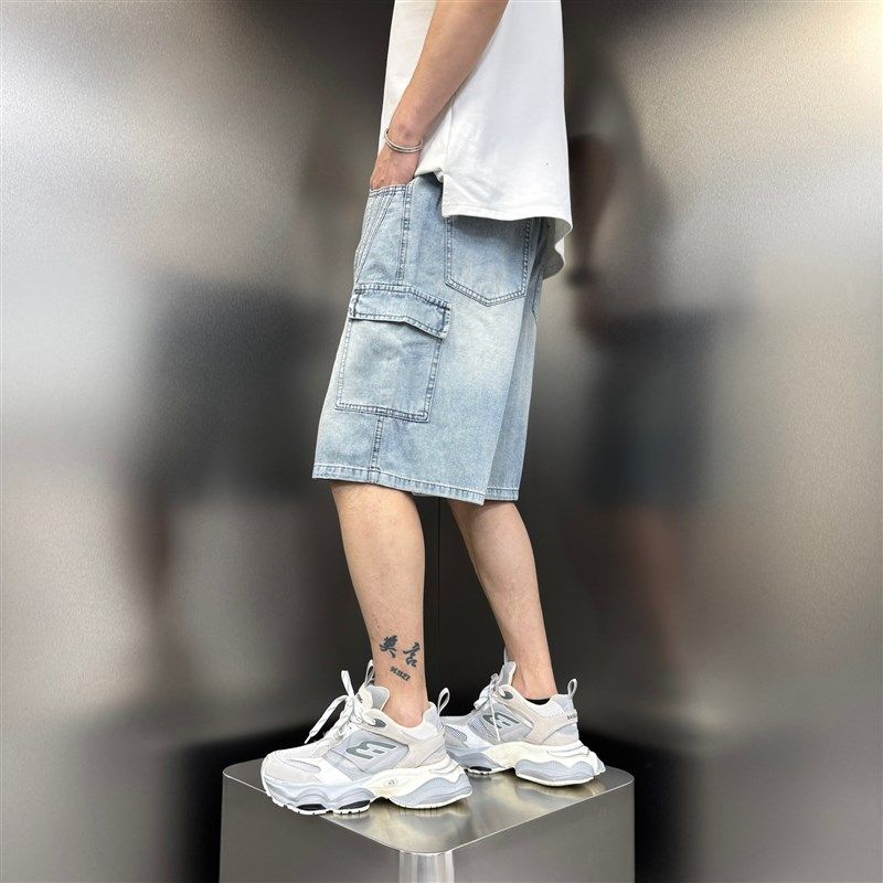 2025夏季新款潮流牛仔短裤宽松直筒五分裤男士重磅水洗渐变中裤子,淘宝优惠券,粉丝福利购,淘宝优惠卷