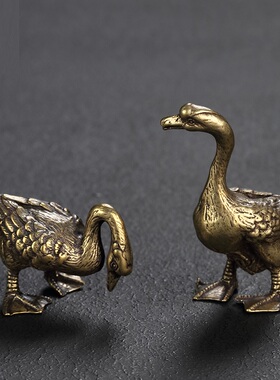 复古铜鹅一对实心铜站立小鹅对鹅小铜件迷你天鹅茶宠桌面摆件