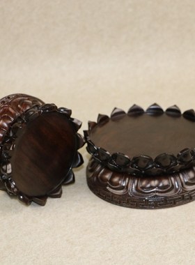 佛像观音莲花实木底座台菩萨供奉奇石花瓶红木质雕刻圆形摆件底座