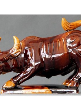 房屋缺角化e解陶瓷牛摆件土黄牛卧牛摆设补角镇宅工艺品家居装饰