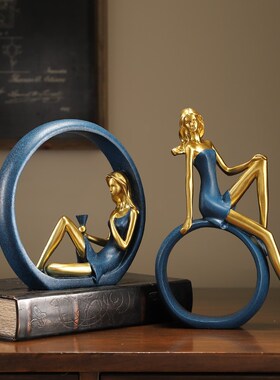 文艺女孩创意现代轻奢摆件书架小摆件客厅装饰品电视柜书柜装饰品