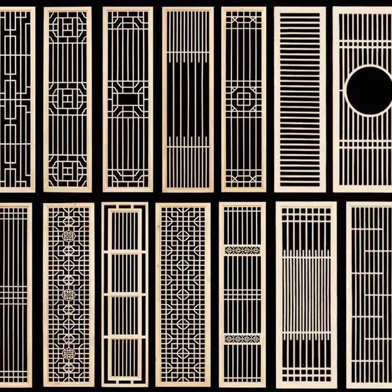 新中式屏风隔断客厅入户简约实木花格墙镂空玄关日式木格栅推拉门 - 图0