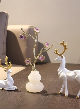 水晶发财树玉葫芦摆件轻奢高档客厅招财电视柜Q家居装饰中秋节礼