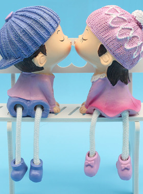 情侣田园家居新房间装饰工艺品小摆件可爱吊脚娃娃创意卧室内摆设