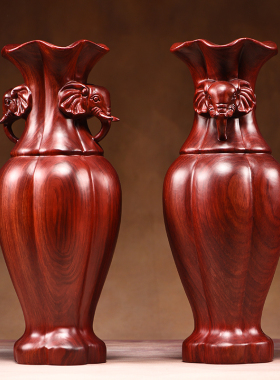 红花梨太平有象花瓶摆件客厅新中式家居办公室装饰工艺品乔迁送礼