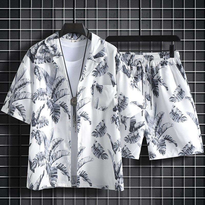 古巴领短袖花衬衫男海南三亚夏威夷海边度假旅游情侣沙滩短裤套装,淘宝优惠券,粉丝福利购,淘宝优惠卷