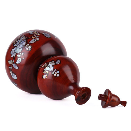 桃木葫芦摆件木雕葫芦镶嵌彩贝木雕彩色贝壳红色大号葫芦摆件 - 图1