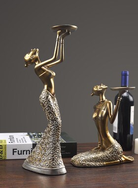 欧美式创意复古美女孩烛台摆件 家居客厅餐桌人物装饰工艺摆设品