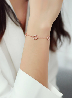 纯银四叶草手链女简约个性小众