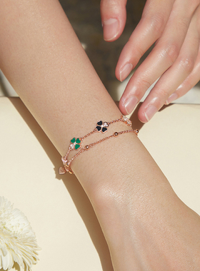 纯银双层五花四叶草手链女精致