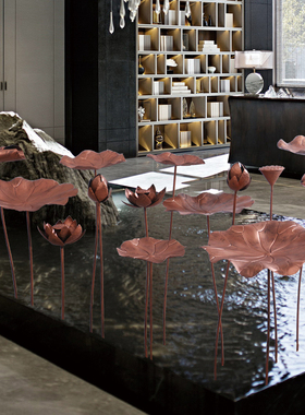 铁艺古铜色荷荷叶落地创意金属酒店室内水池水景装饰品