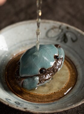 小螃蟹陶瓷茶宠哥窑手工把玩螃蟹养茶玩创意茶台茶桌装饰品