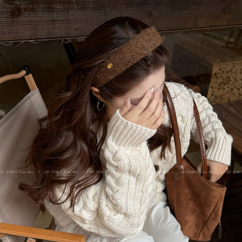 时尚高端毛毡宽边发箍女2025新款高颅顶压发头箍秋冬百搭发卡头饰 - 图1