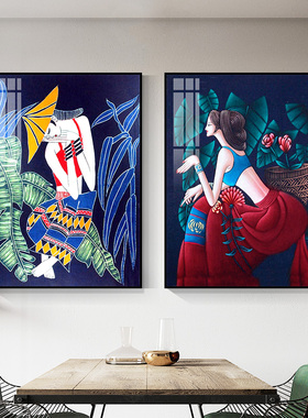 少数民族风挂画宾馆酒店壁画单幅云南傣族美女少女风情物装饰画