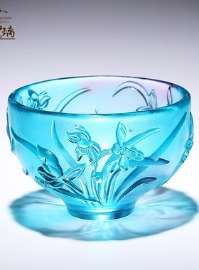 淄博手工古法琉璃梅兰竹菊碗摆件一套高档水晶中式中国风特色礼物