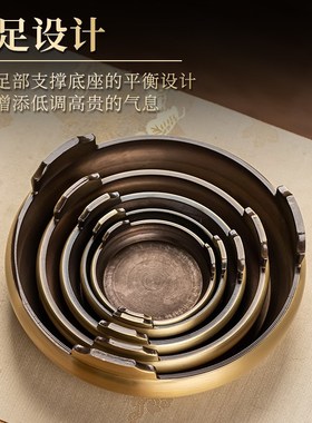 黄铜苏工圆底座三足家居客厅花瓶聚宝盆香炉铜工艺品桌面摆件托盘