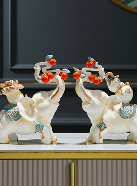 招财大象酒柜装饰品乔迁新居 事事如意柿子树电视柜玄关装饰