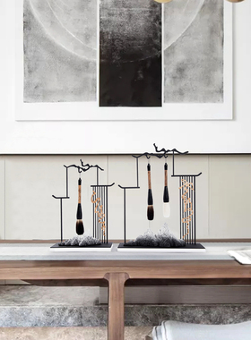 现代新中式毛笔架摆件创意家居书房书桌办公桌禅意办公室软装饰品