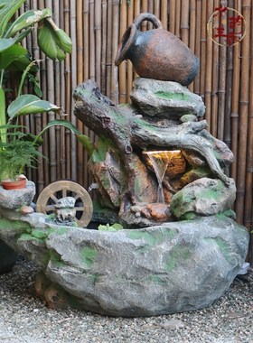 假山喷泉流水景观鱼缸水池鱼池入C户花园阳台露台小院装饰造景摆