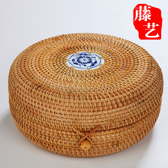 3-cake Pu'er tea box rattan storage box Qizi cake tea can gift box desktop storage 357 grams of rattan large size