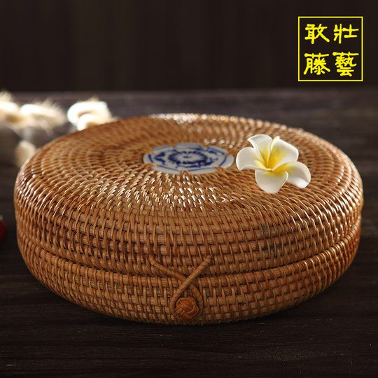 3-cake Pu'er tea box rattan storage box Qizi cake tea can gift box desktop storage 357 grams of rattan large size