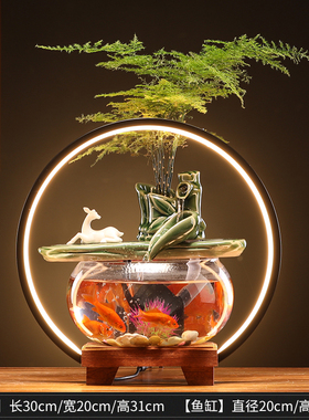 鱼缸循环圆形招生财景观流水喷泉假山客I厅家居玄关茶桌面装饰摆