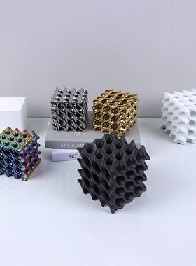 现代简约样板房家居软装饰品桌面摆设3D打印陶瓷立体几何镂空摆件