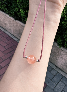 喜饰橙月光石西瓜晶项链女款单圈转运珠锁骨链简约百搭颈链送女友