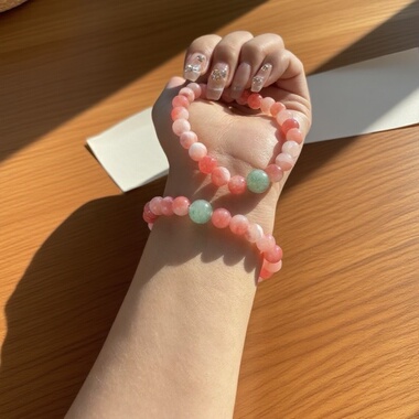 喜饰天然粉色波斯玉水晶文玩手链东陵玉绿色玛瑙玉髓高级简约百搭